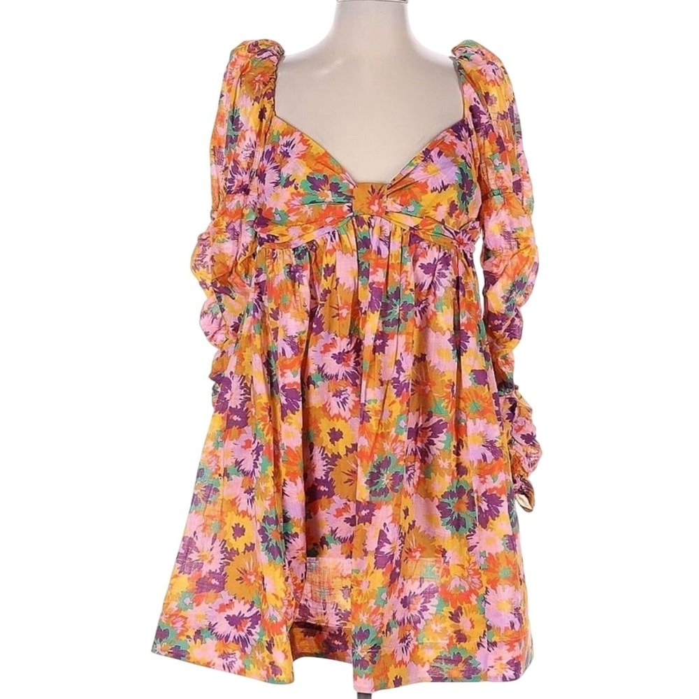 Zimmermann Violet Puff Sleeves Mini Dress Sz 4 Multi Floral Boho Cottagecore‎